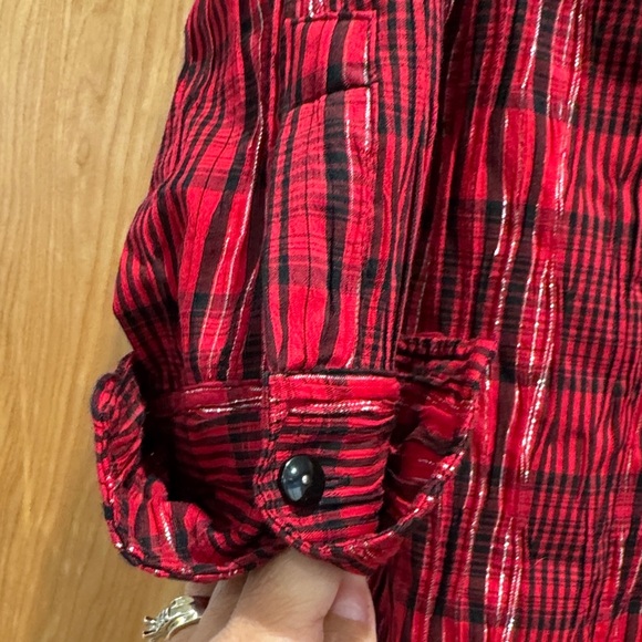JM Collection Red and Black Plaid Shirt - Picture 5 of 7